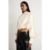 Warehouse Women's Extreme Shoulder Draped Satin Blouse in Cream | Size: 14