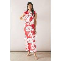 Wallis Women's Printed Satin Bias Cut Skirt in Red | Size: 12