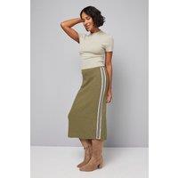 Wallis Women's Knitted Side Stripe Skirt in Khaki | Size: Large