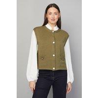 Wallis Women's Button Through Knitted Tank in Khaki | Size: Small