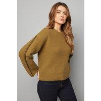 Wallis Women's Olive Crew Neck Trim Detail jumper | Size: Medium