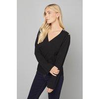Wallis Women's Petite Asymmetric Rib Detail Knitted Peplum Top in Black | Size: Small