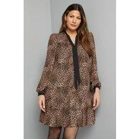 Wallis Women's Leopard Tie Neck Pleated Shift Dress in Black | Size: 12