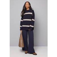 Wallis Women's Stripe Detail Funnel Neck Jumper in Navy | Size: Small