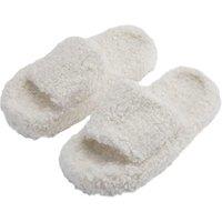 MODISHION Women's Open Toe Plush Cotton Slippers Cozy Fluffy Home Shoes in White | Size: 4