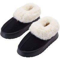 MODISHION Women's Closed Toed Comfy Fleece-Lined Slippers Home Shoes in Black | Size: 4