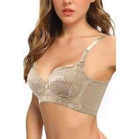 MODISHION Women's Lace Underwire Bras Wide Back Lingerie in Beige | Size: 32D