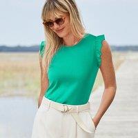 Lands' End Women's Petite Ribbed Ruffle Sleeve Top in Bright Green | Size: 16-18