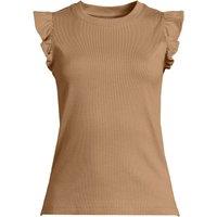 Lands' End Women's Ribbed Ruffle Sleeve Top in Light Brown | Size: 14-16