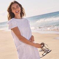 Lands' End Women's Flutter Sleeve Broderie Top in White | Size: 20