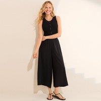 Lands' End Women's High Neck Drapey Rib Henley Vest Top in Black | Size: 16-18