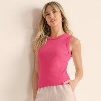 Lands' End Women's Ribbed Contrast Trim Vest in Pink | Size: 10-12