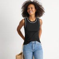 Lands' End Women's Ribbed Contrast Trim Vest in Black | Size: 20
