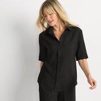 Lands' End Women's Short Sleeve Crinkle Shirt in Black | Size: 12