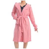 MODISHION Women's Solid Long Hooded Bath Robe in Pink | Size: Large