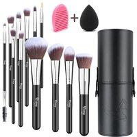 Living and Home Women's 12 Pcs Professional Makeup Brush Set with Makeup Sponge and Brush Egg in Silver