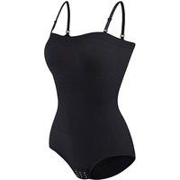 Women's Nylon Bandeau Tummy Control Shapewear Bodysuit Tops in Black | Size: Small