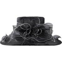 MODISHION Women's Floral Organza Wide-brim Sun Hat in Black