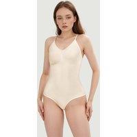 Women's Tummy Control Seamless Racerback Sculpting Shapewear Bodysuit Top in Beige | Size: Small