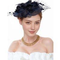 MODISHION Women's Feather Flower Mesh Fascinator in Navy