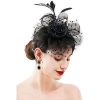 MODISHION Women's Mesh Feather Fascinator Flower Headpiece in Black