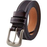 MODISHION Women's Stitched Leather Belt with Pin Buckle in Dark Brown | Size: XL/2XL