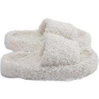 Women's Cozy Open Toe Fleece Slide Slippers in White | Size: 4