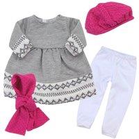 Teamson Kids Women's Sophia's Fair Isle Knit Trimmed Dress, Leggings, Beret & Scarf for 18" Dolls, Gray/White/Hot Pink in Grey