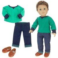 Teamson Kids Women's Sophia's Shirt, Jeans, & Penny Loafers Set for 18" Boy Dolls, Multi in Pink