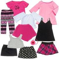 Teamson Kids Women's Sophia's 11-Piece Spring Wardrobe with Accessories for 18" Dolls, Pink/Black in Pink