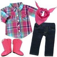 Teamson Kids Women's Sophia's Plaid Western Shirt, Jeggings, Bandana, & Boots for 18" Dolls, Multi in Red