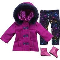 Teamson Kids Women's Sophia's 3 Piece Peacoat, Star Print Leggings & Ankle Boots Winter Outfit Set for 18" Dolls, Magenta in Pink