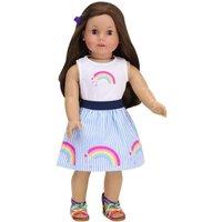 Teamson Kids Women's Sophia's Rainbow Shirt & Striped High Waist Skirt for 18" Dolls, Multi in Pink