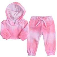 Teamson Kids Women's Sophia's Tie Dye Crop Hoodie & Sweatpants for 18" Dolls, Pink in White