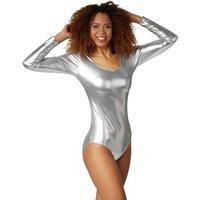 tectake Women's Metallic Leotard in Silver | Size: 2XL