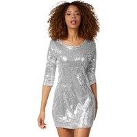 tectake Women's Long-Sleeved Sequin Dress in Silver | Size: Medium