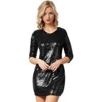 tectake Women's Long-Sleeved Sequin Dress in Black | Size: Small
