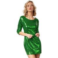 tectake Women's Long-Sleeved Sequin Dress in Green | Size: XL