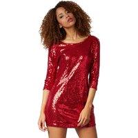 tectake Women's Long-Sleeved Sequin Dress in Red | Size: Small
