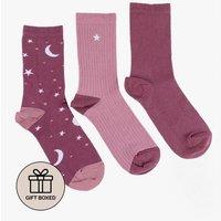 Totes Toasties Women's Ankle Cotton Blend 3 Pack Socks Star in Pink