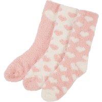 OHS Women's Fluffy Bed Socks 3 Pairs Winter Fleece Heart Slipper Soft Warm Gift in Light Pink | Size: 3-7