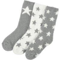 OHS Women's Star Fluffy Bed Socks Warm Soft Fleece 3 Pairs Pack Plush Lounge in Grey | Size: 3-7