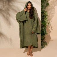 OHS Women's Poncho Oversized Hooded Towel Bath Beach Robe in Khaki