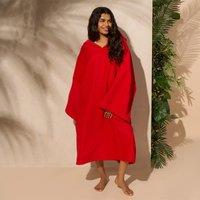 OHS Women's Poncho Oversized Hooded Towel Bath Beach Robe in Red