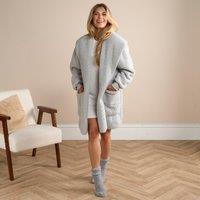 OHS Women's Womens Cardigan Warm Teddy Fleece Wrap Outwear Pockets - S/M in Light Grey