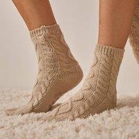 OHS Women's Cable Knit Non Slip Warm Slipper Lounge Socks in Natural
