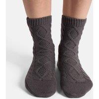 OHS Women's Cable Knit Non Slip Warm Slipper Lounge Socks in Charcoal