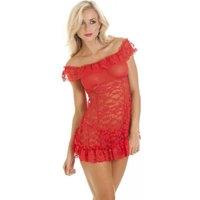 Camille Women's Mesh Lace Babydoll & G-String in Red | Size: Medium/Large