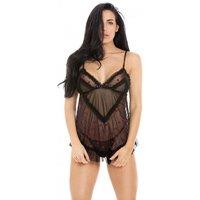 Camille Women's Seductive Mesh Babydoll With Hearts in Black | Size: S/M