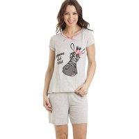 Camille Women's Short Sleeve Zebra Motif Short Pyjamas in Grey | Size: 10-12